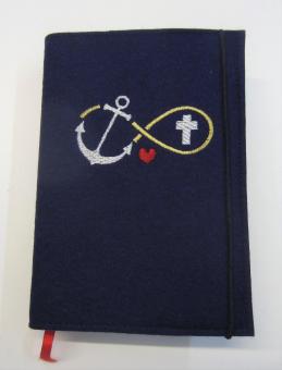 Gotteslobhülle marineblau, Anker mit Kreuz 